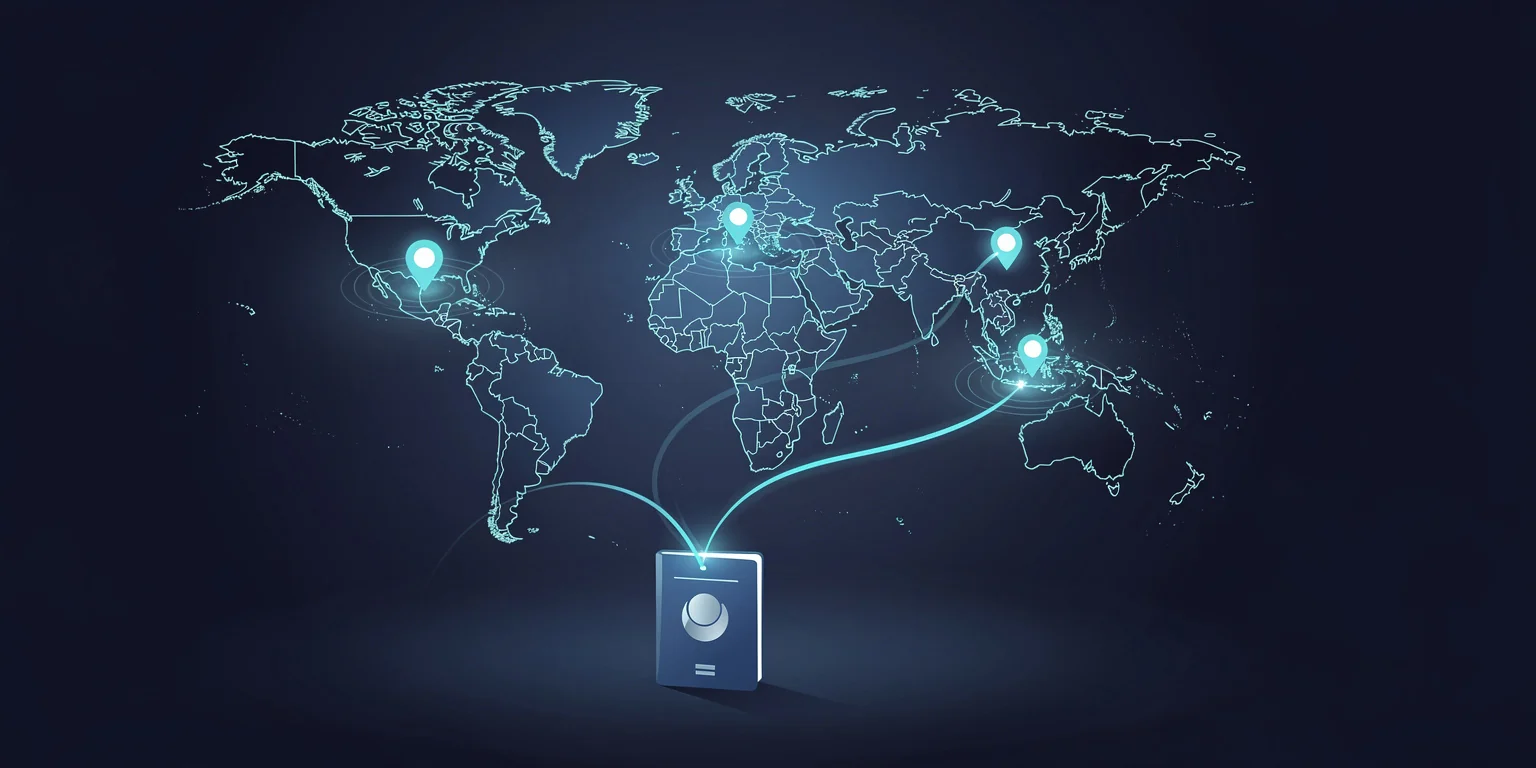 Illustration de l'expatriation fiscale : carte du monde et passeport
